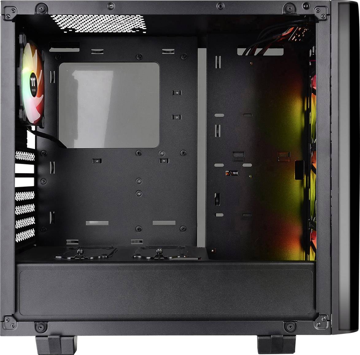 Thermaltake View 21 Tempered Glass RGB Plus Midi-Tower PC-Gehäuse Schwarz 4 Vorinstallierte LED Lüfter, Staubfilter, Seitenfenster