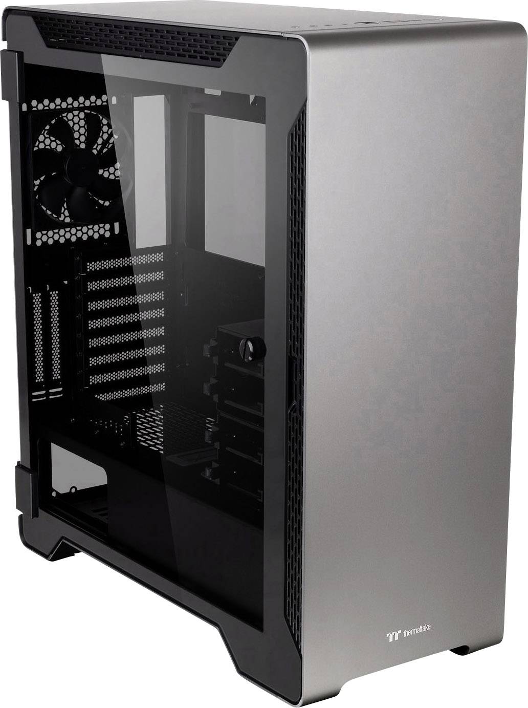 Thermaltake A500 Tempered Glass Midi-Tower PC-Gehäuse Silber, Schwarz 3 vorinstallierte Lüfter, Seitenfenster, Staubfilter