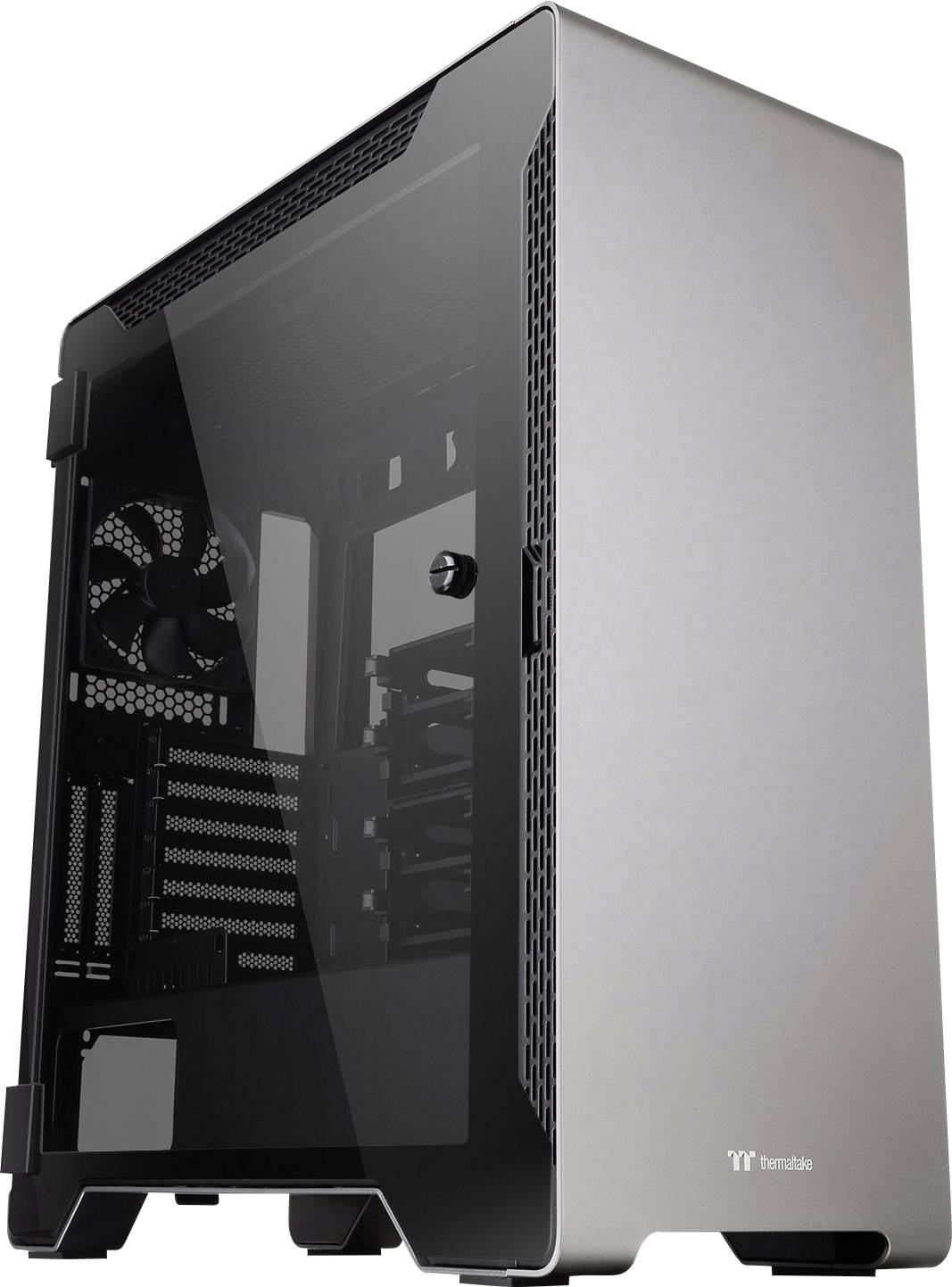 Thermaltake A500 Tempered Glass Midi-Tower PC-Gehäuse Silber, Schwarz 3 vorinstallierte Lüfter, Seitenfenster, Staubfilter