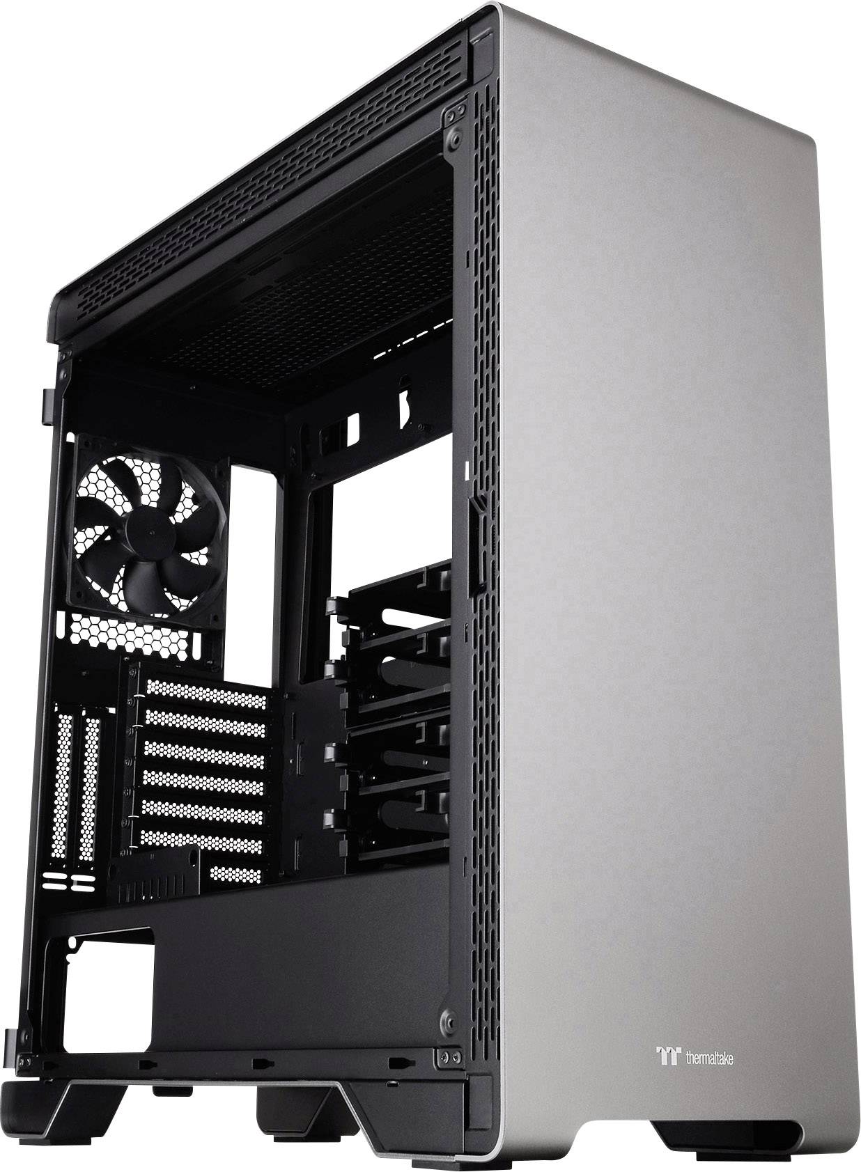 Thermaltake A500 Tempered Glass Midi-Tower PC-Gehäuse Silber, Schwarz 3 vorinstallierte Lüfter, Seitenfenster, Staubfilter