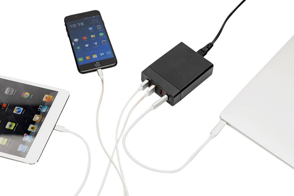 Digitus DA-10195 USB-Ladegerät 72 W Steckdose Ausgangsstrom (max.) 10200 mA USB-C®, USB-A Anzahl Ausgänge: 4 x USB Power Delivery (USB-PD)