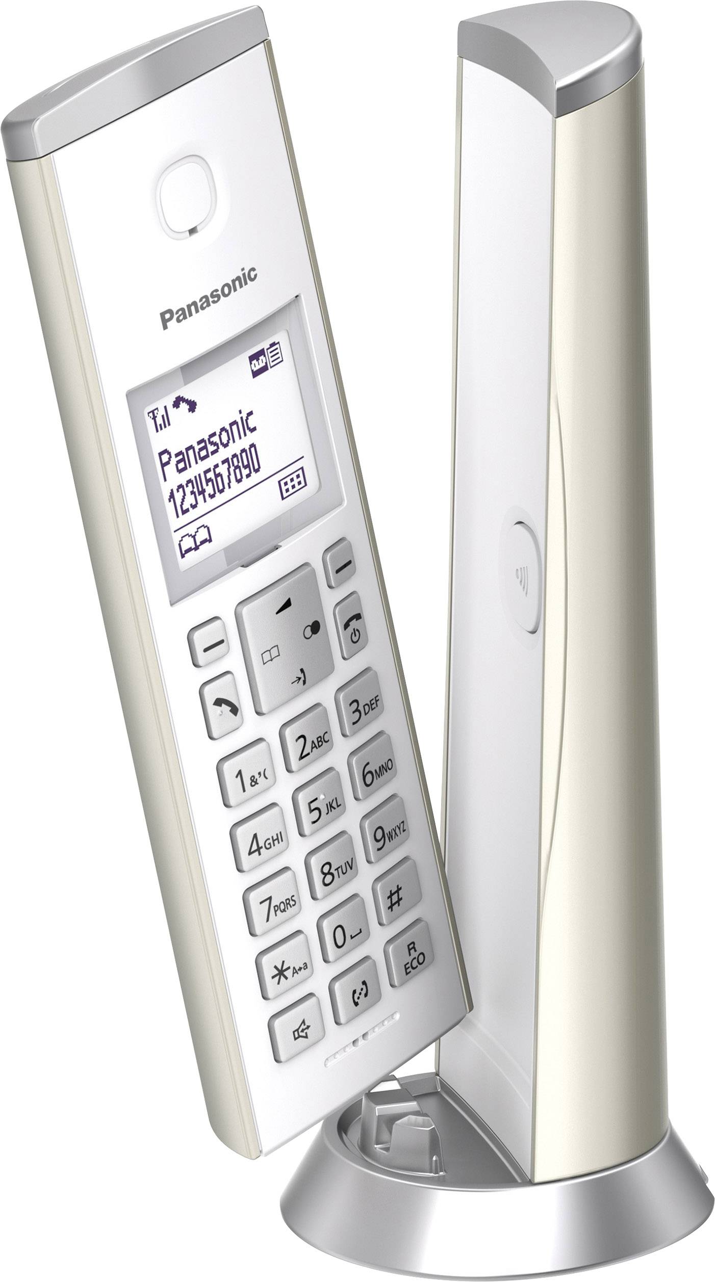 Panasonic KX-TGK220GN Schnurloses Telefon analog Anrufbeantworter, Design Telefon, Freisprechen, mit Basis, inkl. Mobilteil Champagner