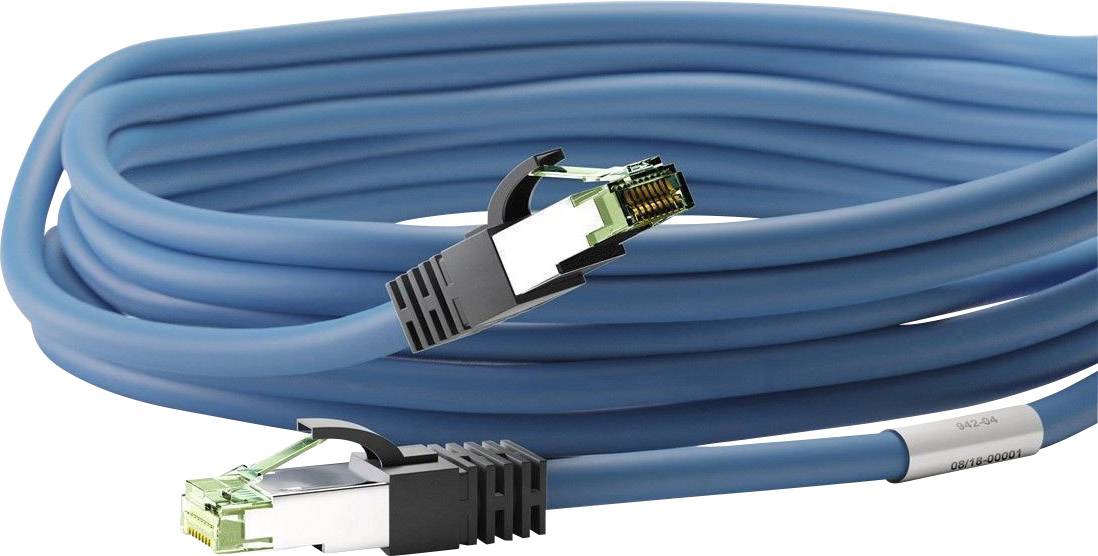 Goobay 45659 RJ45 Netzwerkkabel, Patchkabel CAT 8.1 S/FTP 1.00 m Blau Halogenfrei, mit Rastnasenschutz, vergoldete Steckkontakte 1 St.
