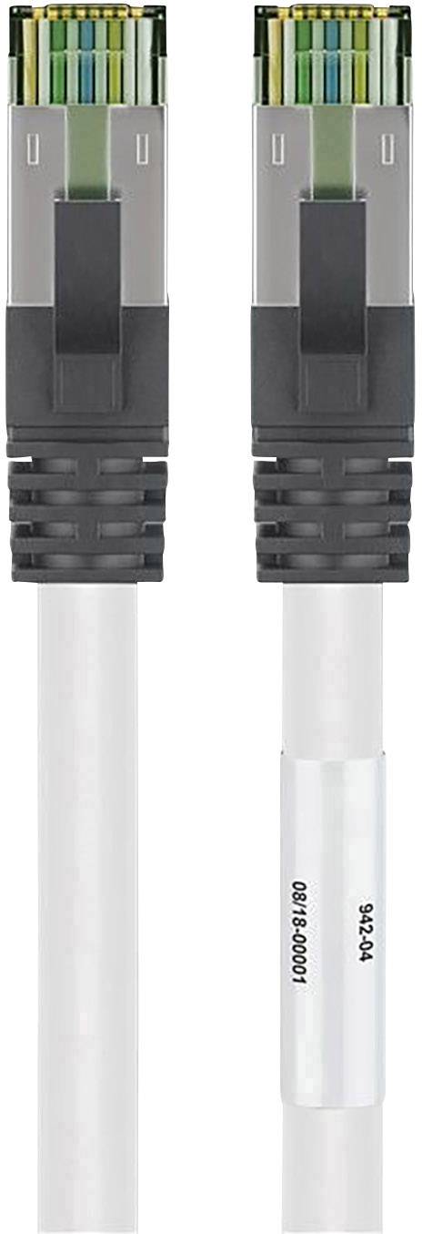 Goobay 55123 RJ45 Netzwerkkabel, Patchkabel CAT 8.1 S/FTP 0.50 m Weiß Halogenfrei, mit Rastnasenschutz, vergoldete Steckkontakte 1 St.