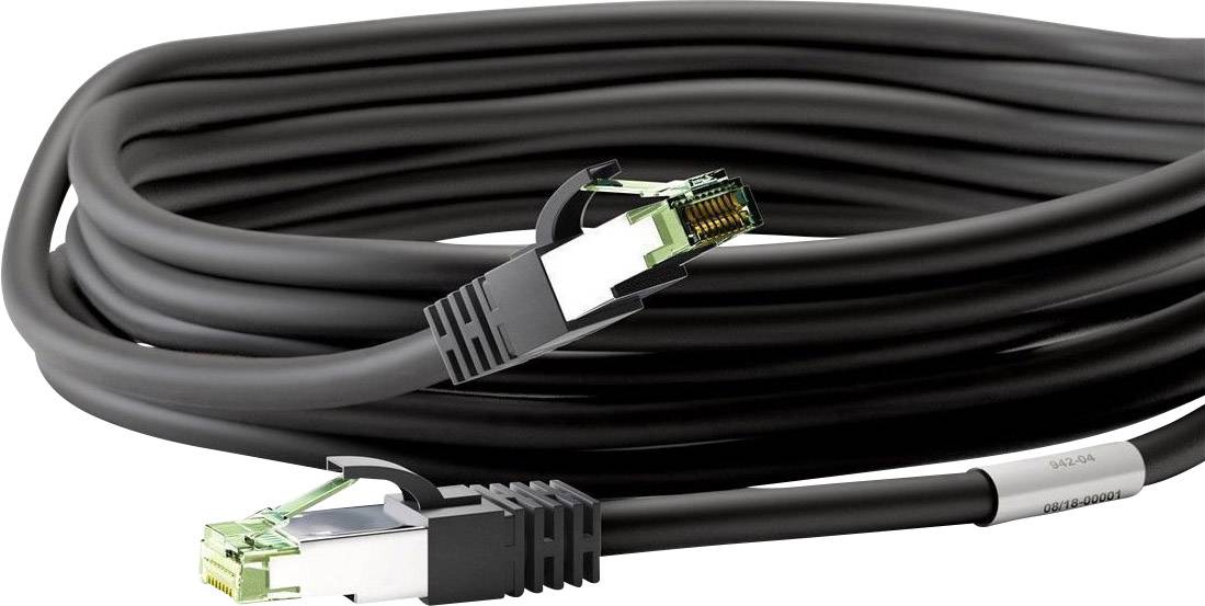 Goobay 66719 RJ45 Patchkabel CAT 8.1 S/FTP 25.00 cm Schwarz Halogenfrei, mit Rastnasenschutz, vergoldete Steckkontakte 1 St.
