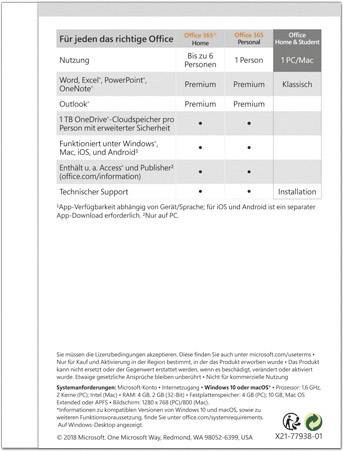 Microsoft Office Home & Student 2019 Vollversion, 1 Lizenz Windows, Mac Office-Paket