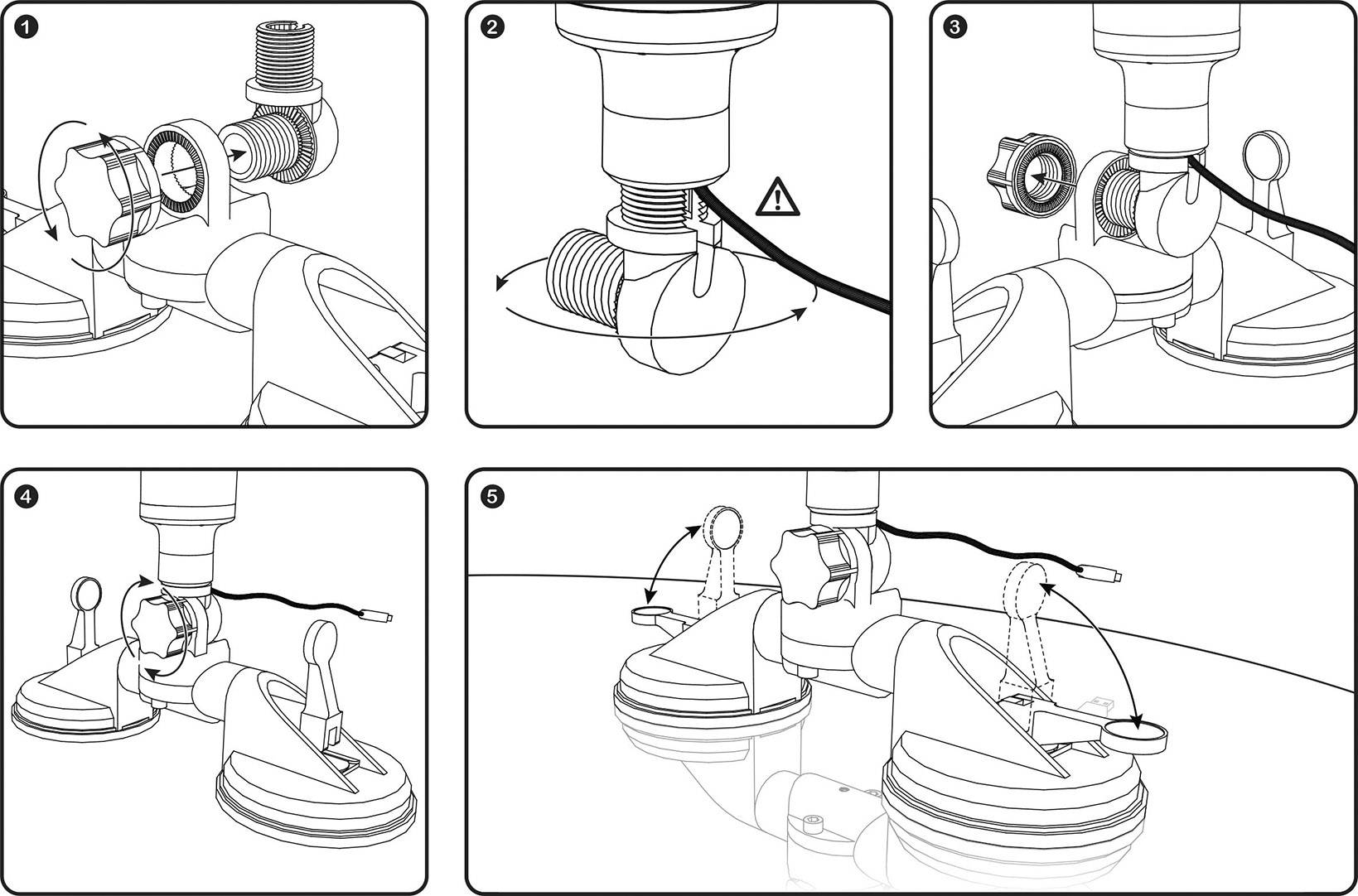 Anleitung zur Installation eines Wasserhahns. Schritte: 1. Befestigung unter Spüle. 2. Verschrauben der Rohrverbindung. 3. Sicherung des Wasserhahns. 4. Ersetzen von Dichtungen. 5. Endmontage vollständig.