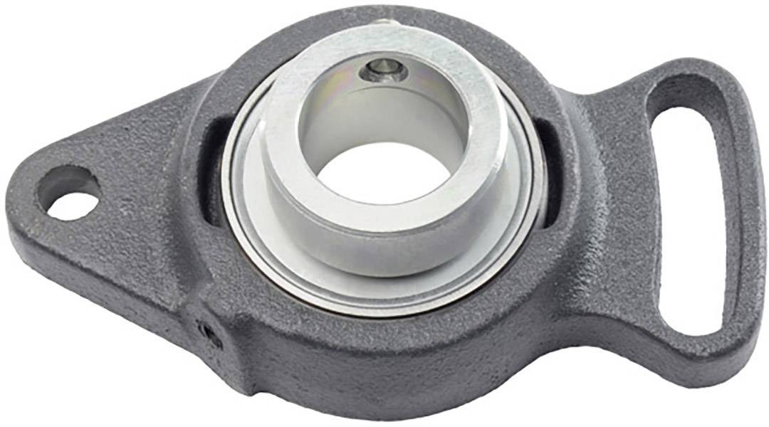 Ein flaches Gehäuselager mit grauem Metallgehäuse und zentraler Lageröffnung. Geeignet für industrielle Anwendungen.