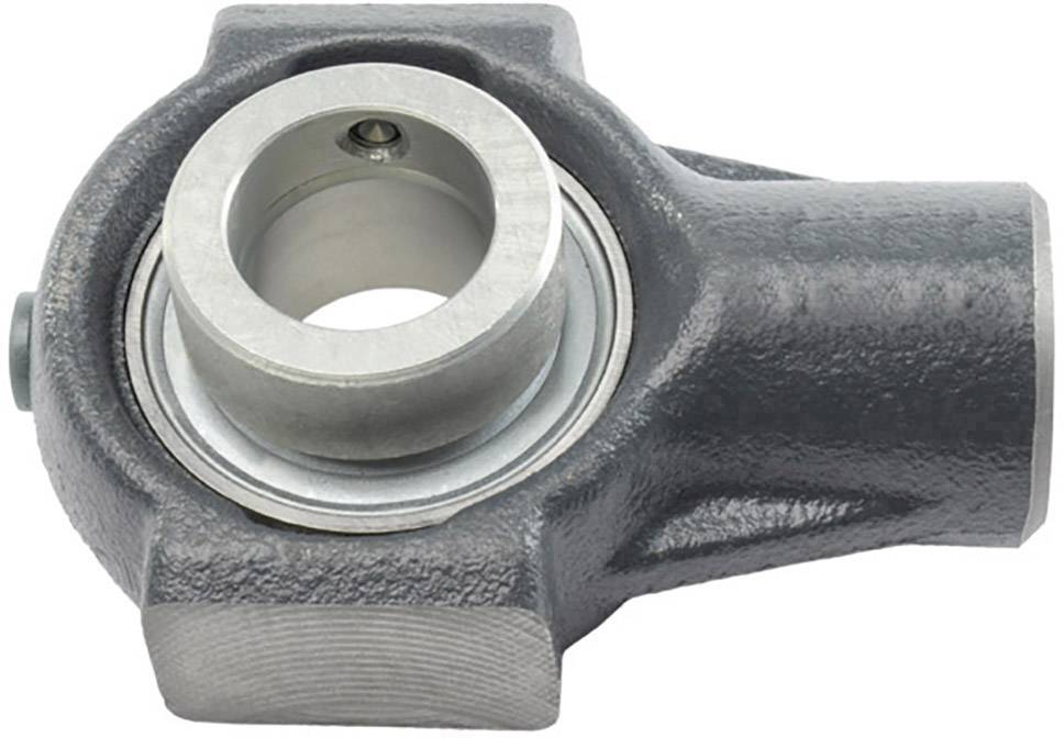 Gehäuselager mit grauem Metallgehäuse und einem zylindrischen Innenring, verwendet zur Unterstützung rotierender Wellen in Maschinen.