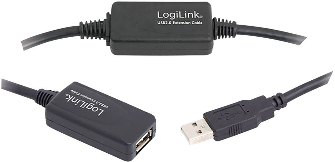 Ein USB 2.0-Verlängerungskabel von LogiLink, schwarz, mit männlichem und weiblichem Anschluss. Ideal zum Erweitern der USB-Reichweite.