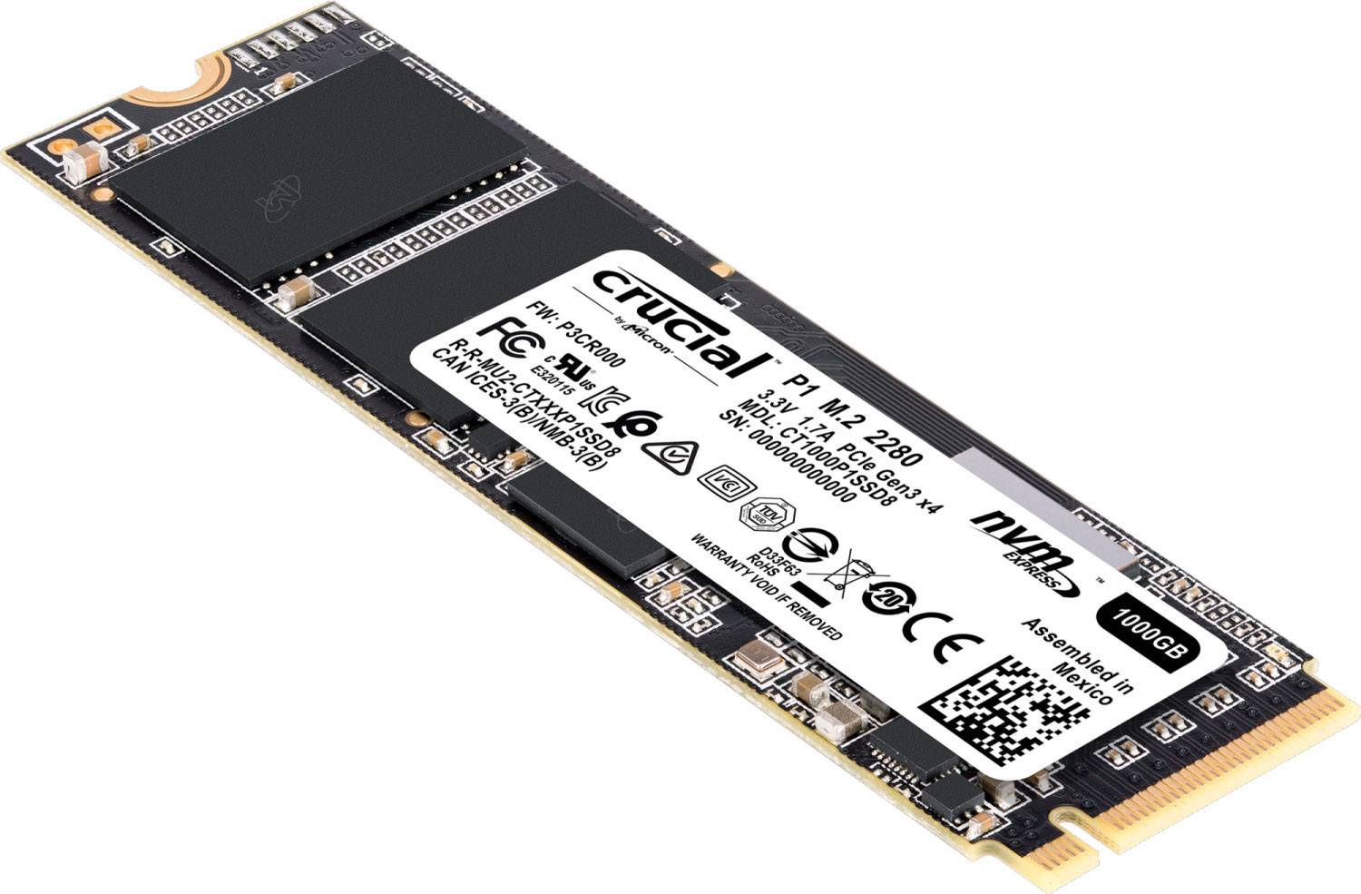 Crucial P1 1TB Interne M.2 PCIe NVMe SSD 2280 M.2 NVMe PCIe 3.0 x4 Retail CT1000P1SSD8