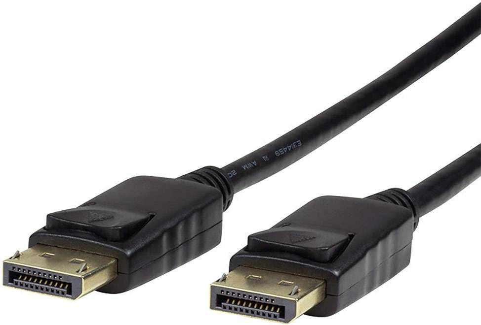 Zwei schwarze DisplayPort-Kabel mit Steckern, geeignet zum Verbinden von Monitoren mit Computern für eine hochauflösende Bildübertragung.