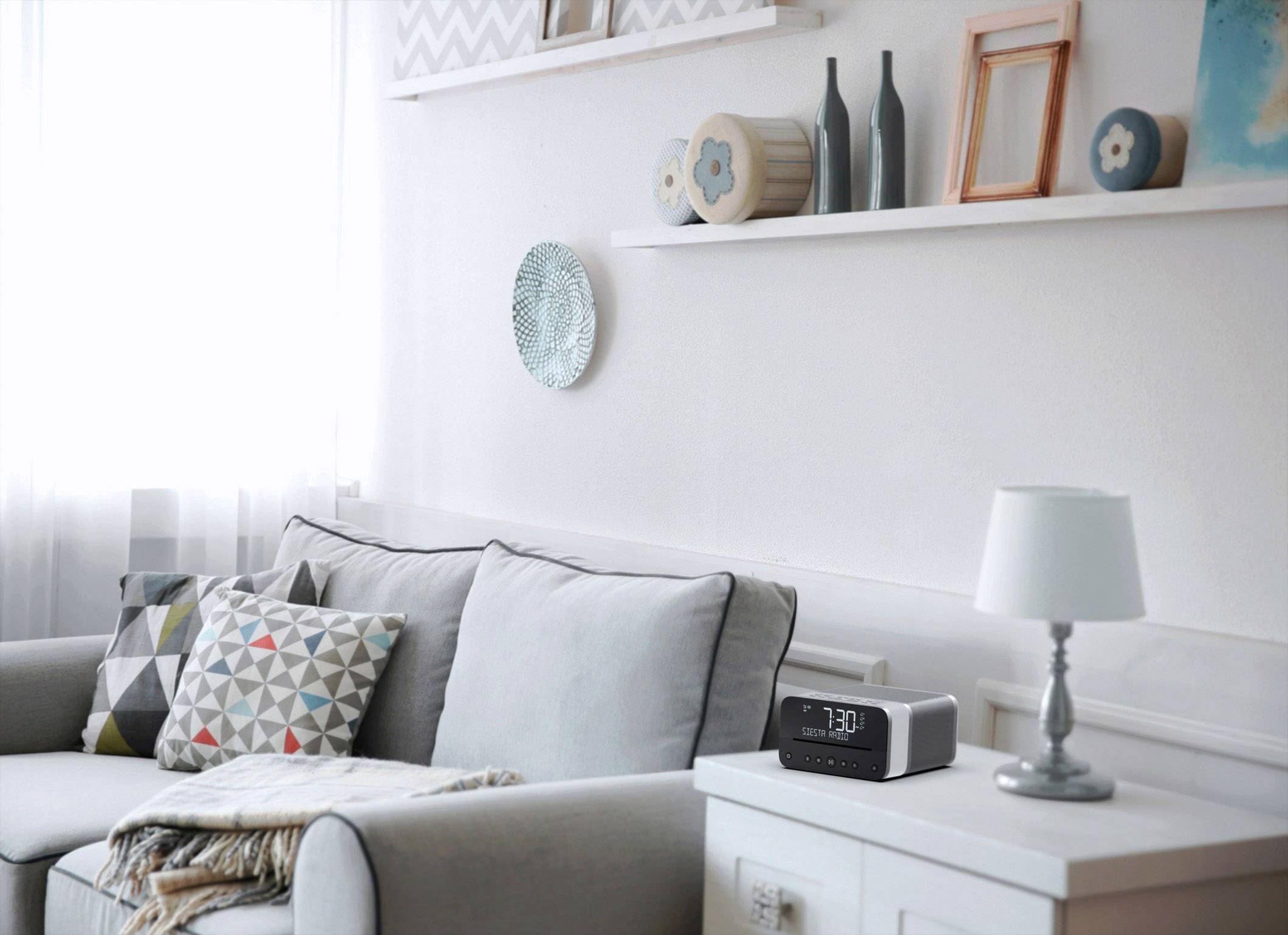 Pure Siesta Home Radiowecker UKW Bluetooth®, CD, USB Akku-Ladefunktion Weiß