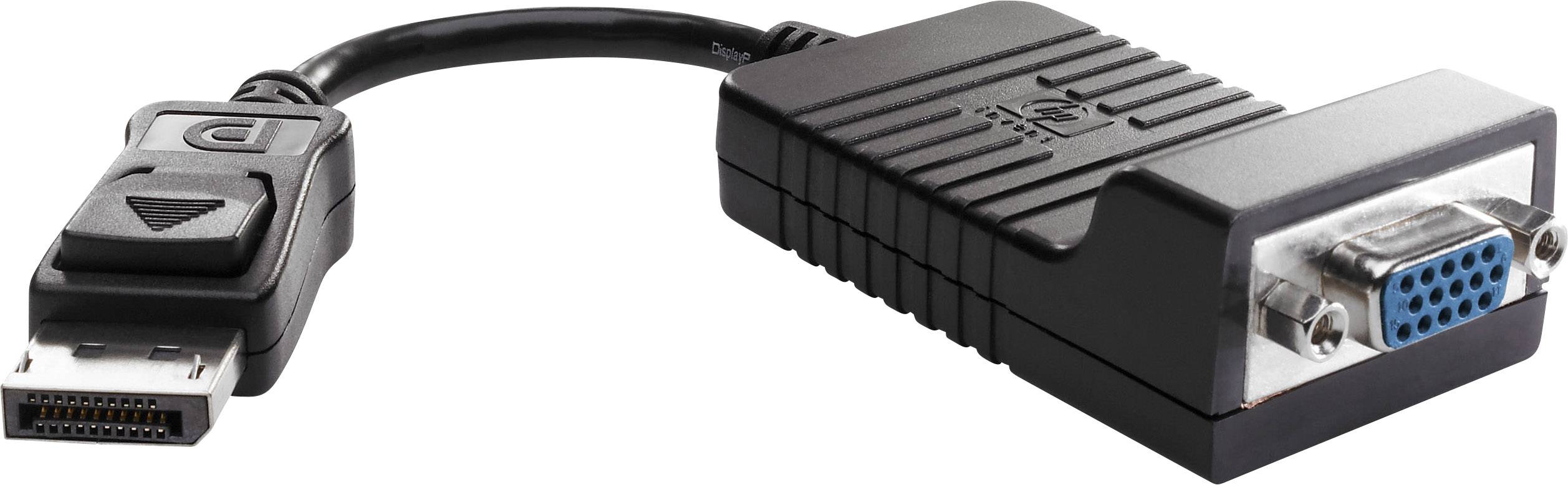 Ein schwarzer DisplayPort-zu-VGA-Adapter zeigt Enden mit männlichem DisplayPort und weiblichem VGA-Anschluss für Videoverbindungen.