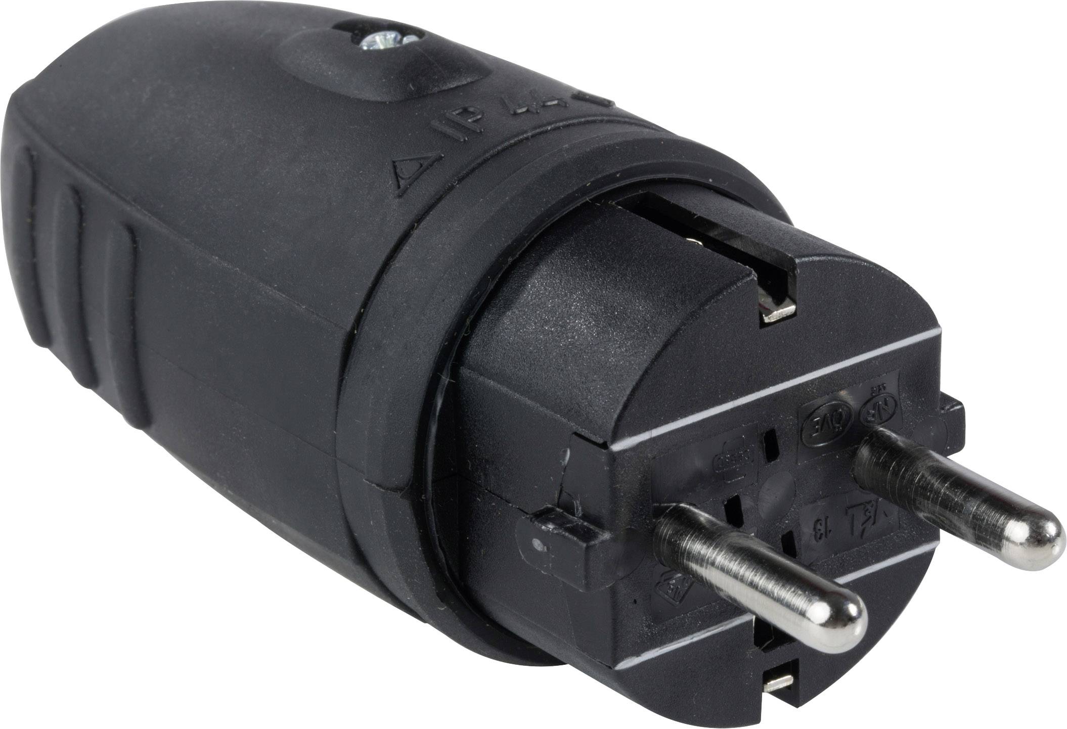 AS Schwabe 60410 Schutzkontaktstecker Gummi 230 V Schwarz IP44