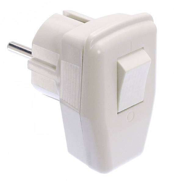 Weißer Steckdosenadapter mit Kippschalter für das Ein- und Ausschalten elektrischer Geräte.