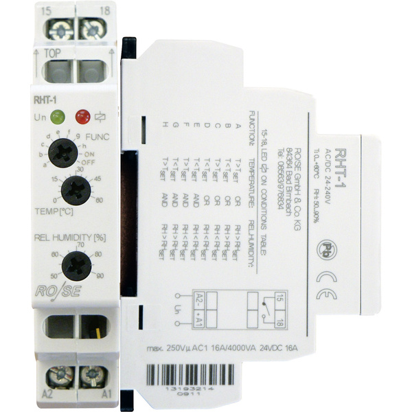 Rose LM Schaltschrankheizungs-Hygro-Thermostat-Kombination RHT-1 230 V/DC, 230 V/AC 1 Schließer