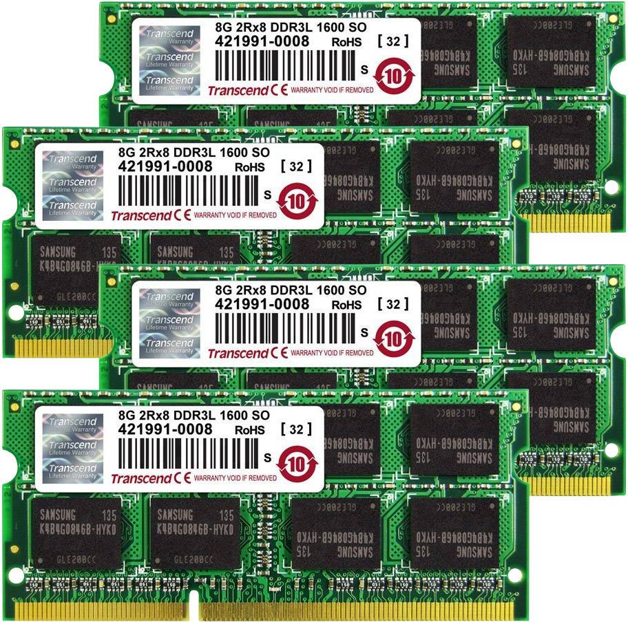 Transcend JetMemory Laptop-Arbeitsspeicher Kit Industrial DDR3 32 GB 4 x 8 GB 1600 MHz 204pin SO-DIMM CL11 11-11-11 TS32GJMA584H