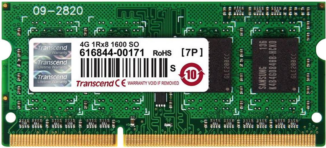 Transcend JetMemory Laptop-Arbeitsspeicher Modul Industrial DDR3 4 GB 1 x 4 GB 1600 MHz 204pin SO-DIMM CL11 TS4GJMA384H
