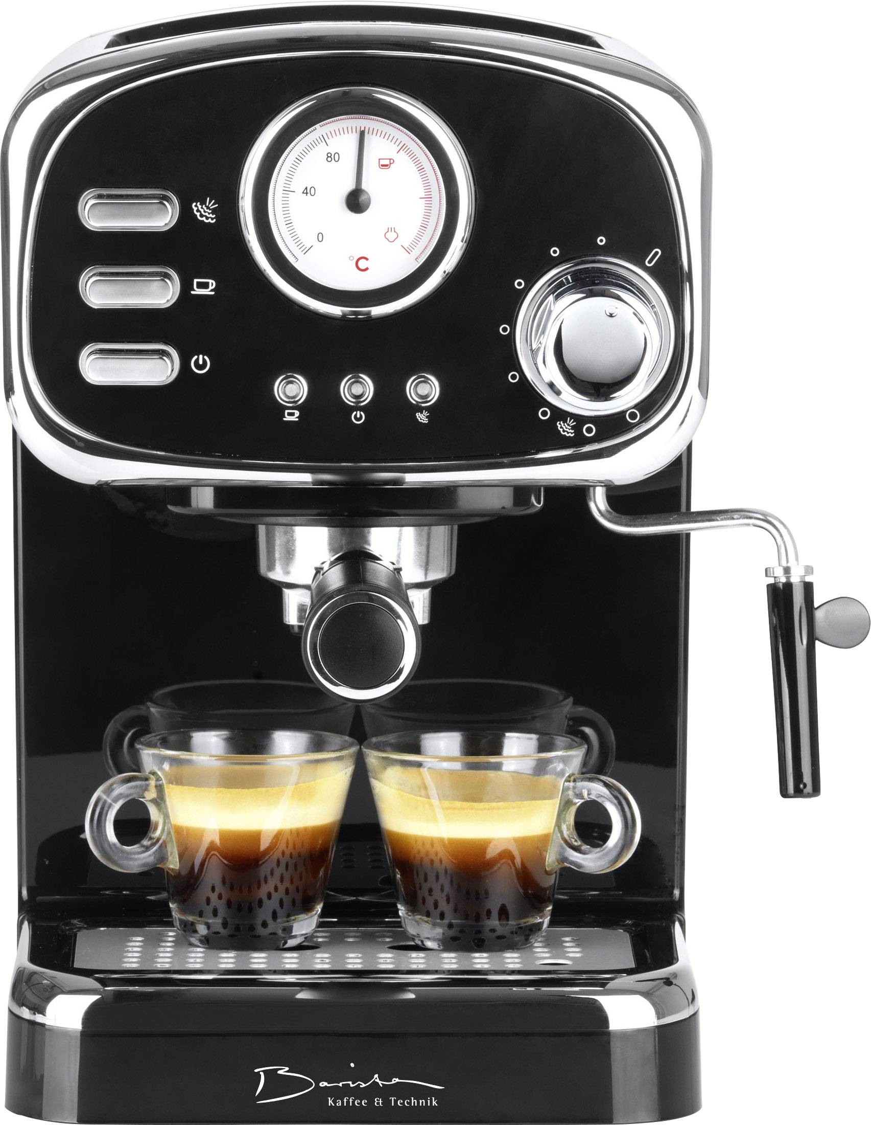 GourmetMaxx Barista Retro Espressomaschine mit Siebträger Schwarz 1100W