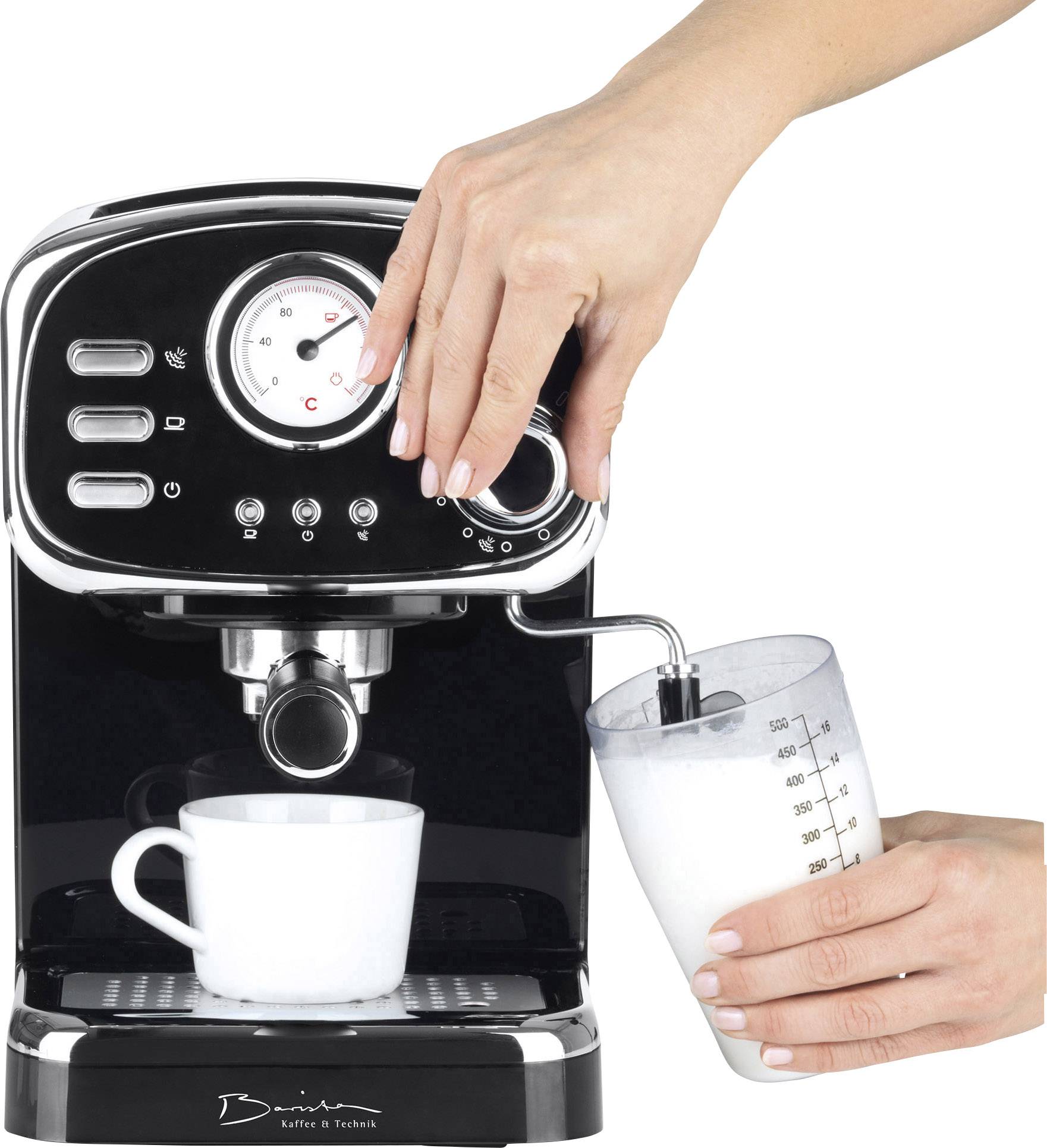 GourmetMaxx Barista Retro Espressomaschine mit Siebträger Schwarz 1100W