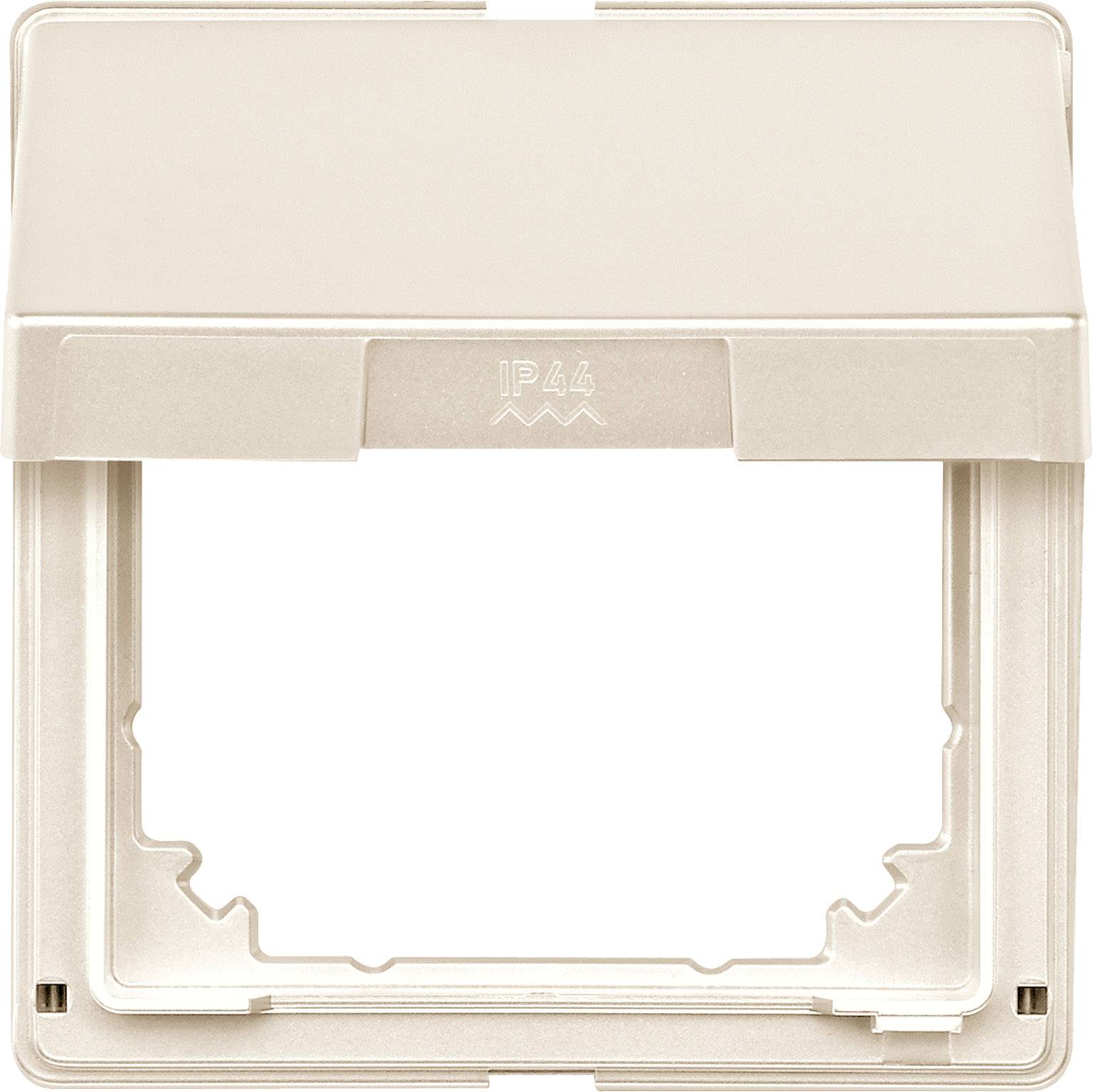 IP44-Schutzabdeckung in Beige für Steckdosen, geeignet für feuchte Umgebungen, quadratische Form, klappbarer Deckel.