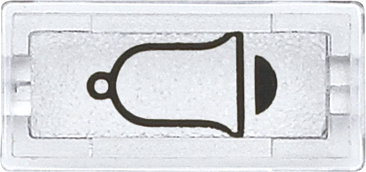 Abbildung eines Klingelsymbols auf einem rechteckigen, transparenten Schalter, möglicherweise für eine Türklingel.