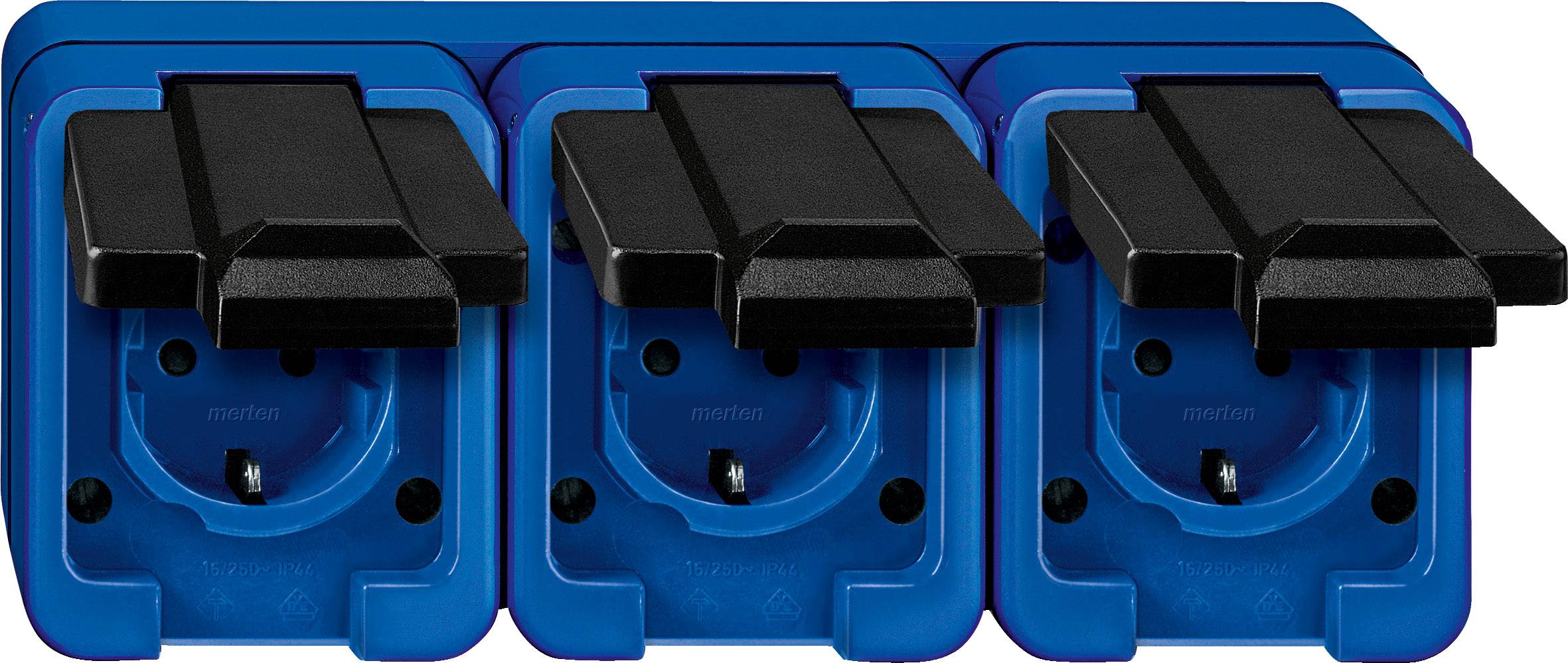 Merten 3fach Komplett Schutzkontakt-Steckdose mit Klappdeckel Blau 229375 1St.