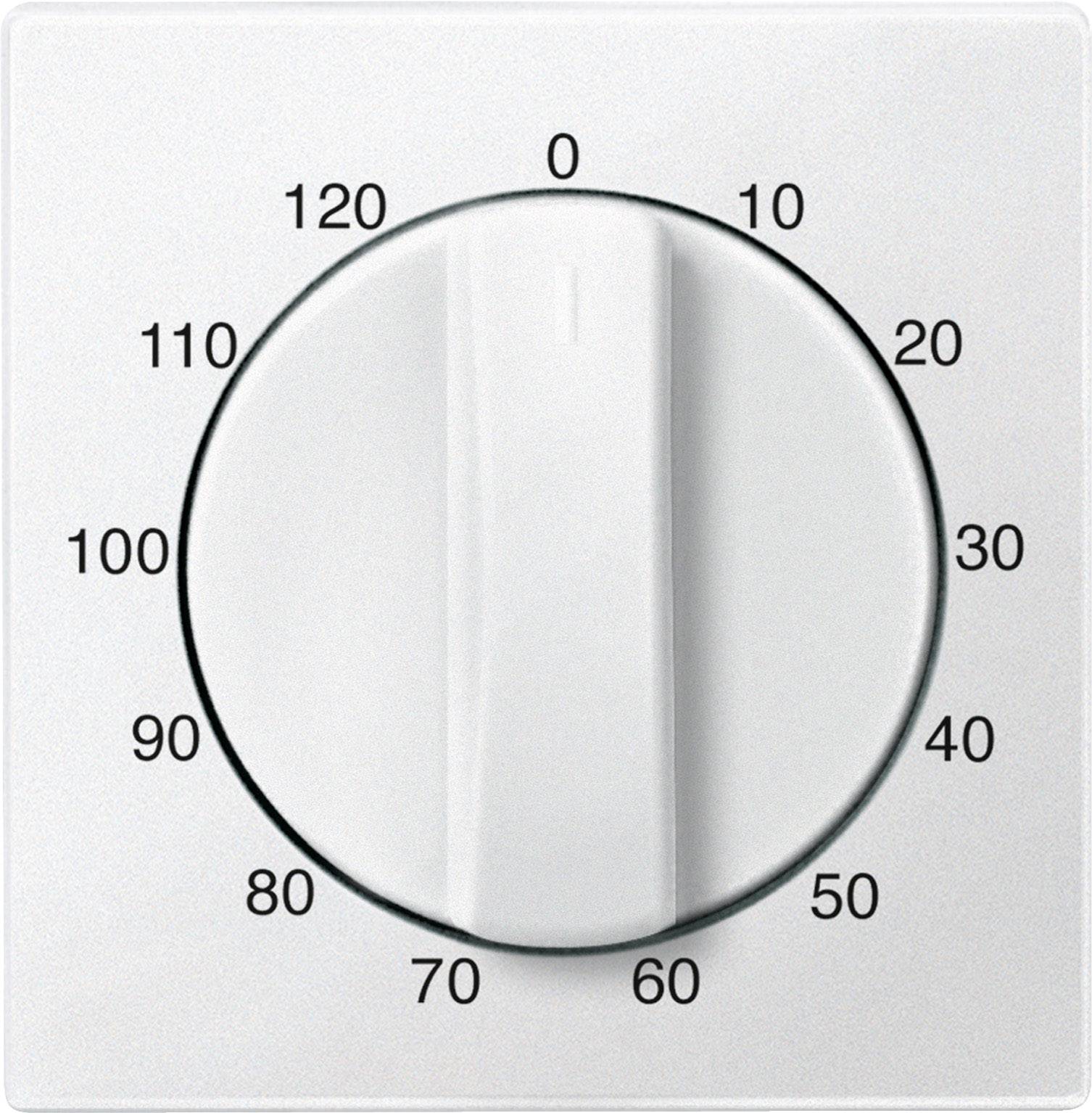 Ein weißer Drehknopf mit Markierungen von 0 bis 120 in Zehnerschritten, vermutlich für Temperatur- oder Zeiteinstellung.