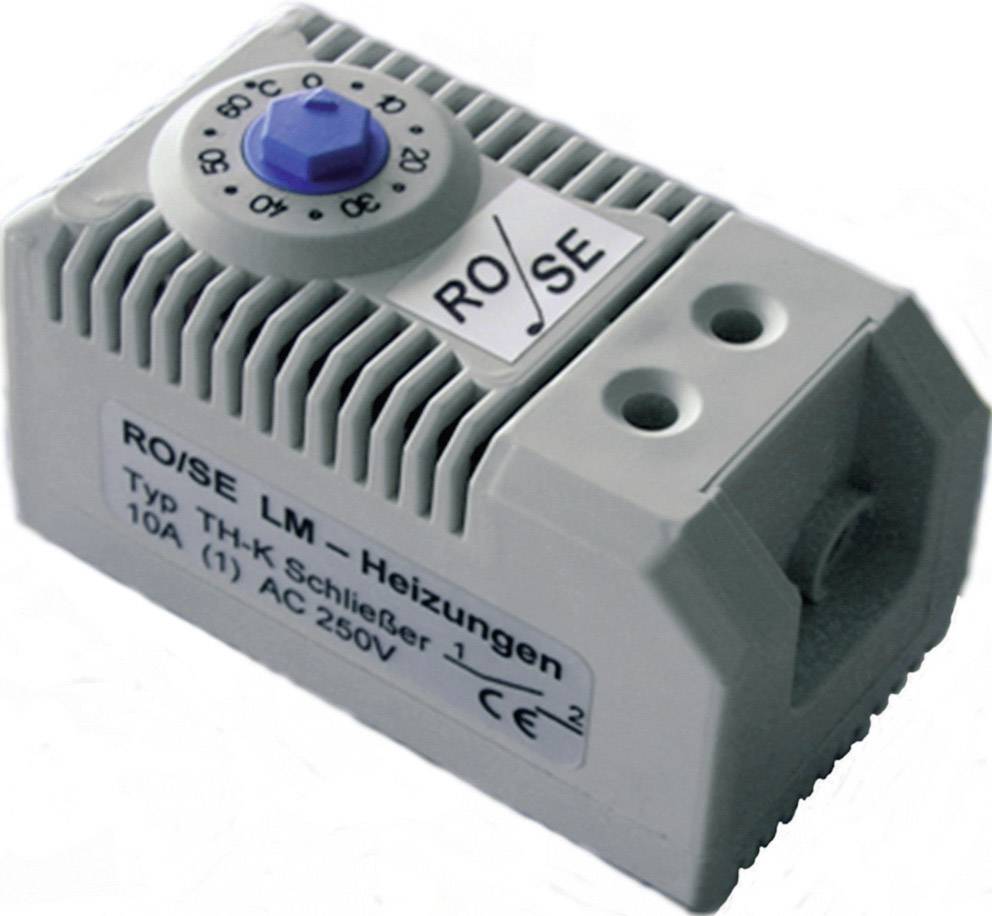 Thermostat mit Drehknopf, Skala von 0 bis 60 Grad. Aufschrift 'RO/SE LM-Heizungen, Typ TH-K Schließer, 10A AC250V'.