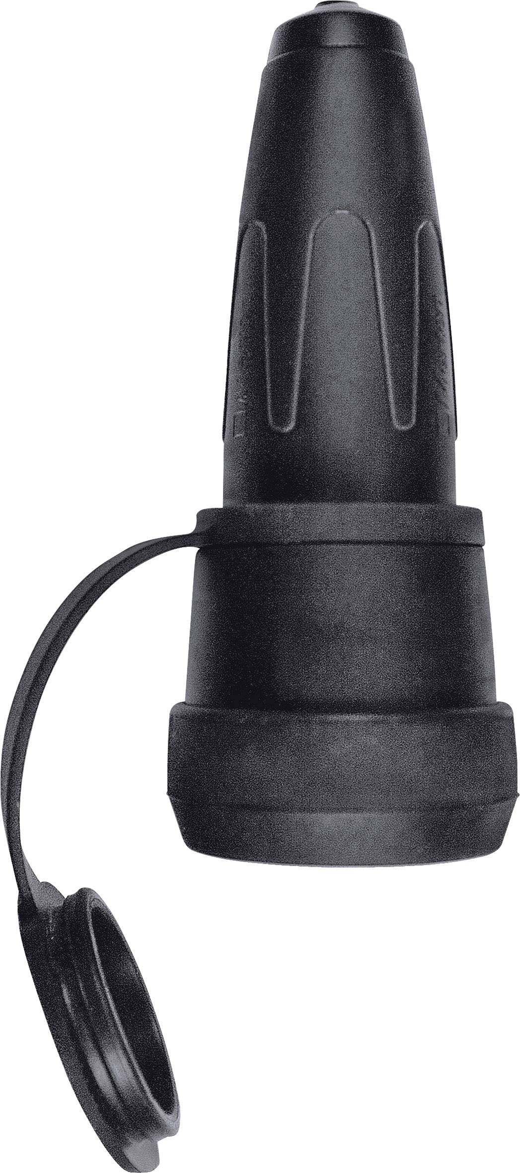 Schwarzer, konischer Adapter mit Schutzkappe, häufig zur Verbindung von Kabeln oder Röhren genutzt.