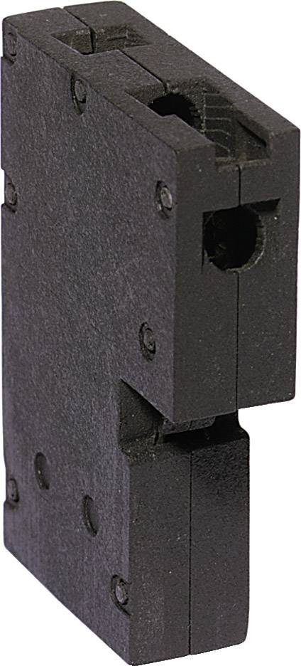 Schwarzes, rechteckiges, mechanisches Bauteil aus Kunststoff, möglicherweise Teil eines industriellen Geräts oder einer Maschine.