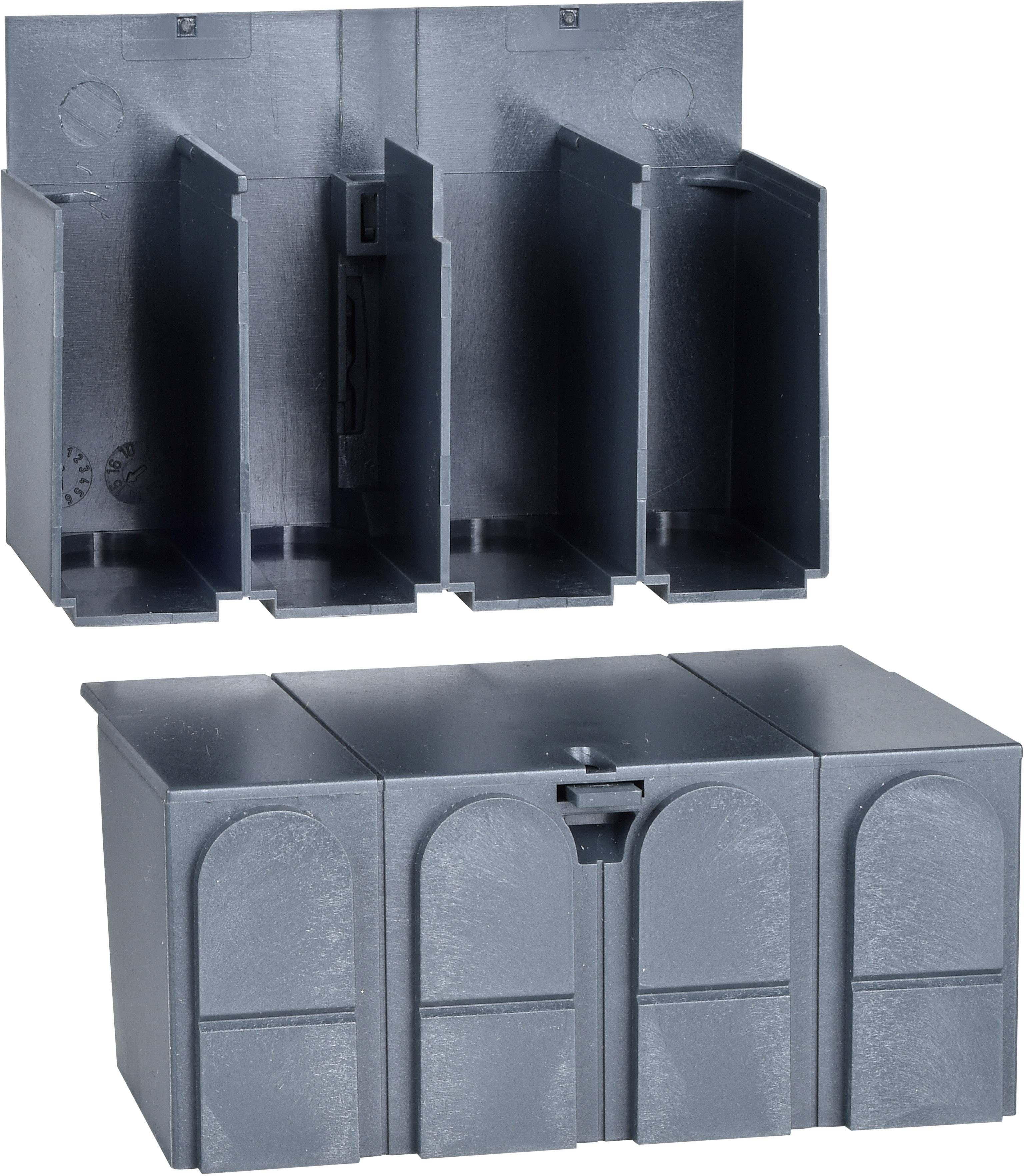 Graue Aufbewahrungsbox mit mehreren Fächern für die ordentliche Organisation kleiner Gegenstände.