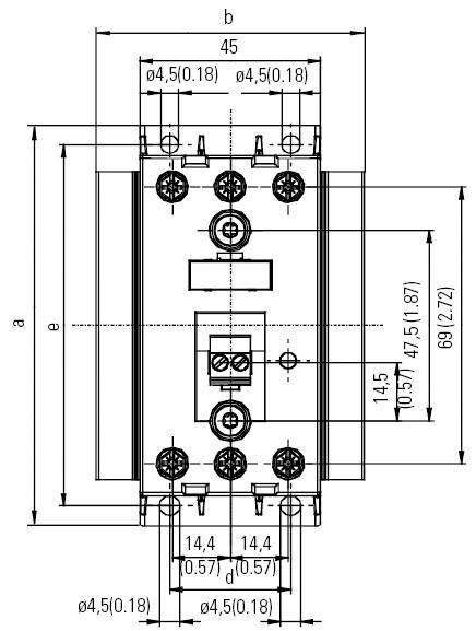 Technische Zeichnung eines rechteckigen Bauteils mit Abmessungen und Bohrlochpositionen in Millimetern.