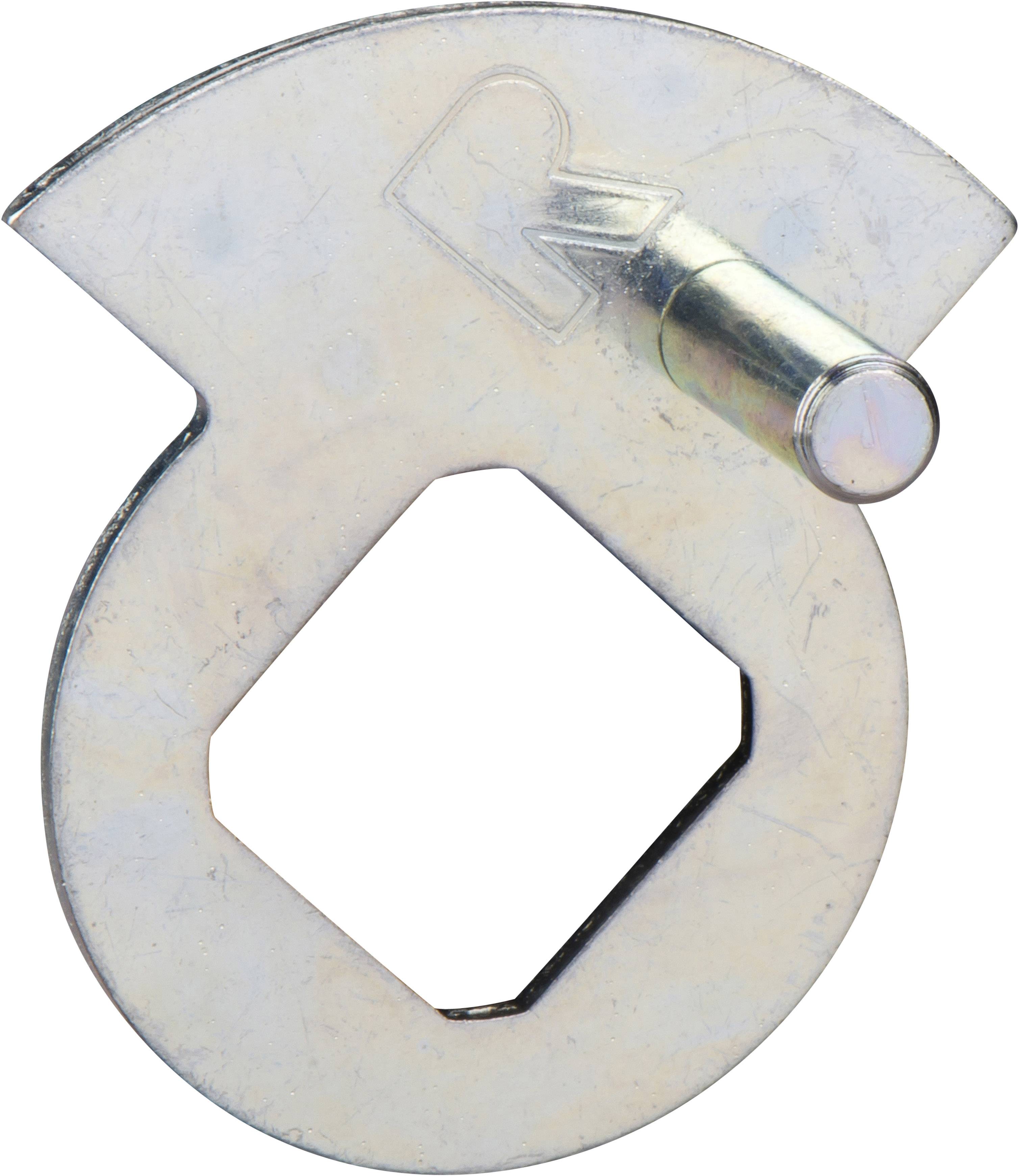 Metallstück in Schlüsselform mit sechseckiger Öffnung und hervorstehendem zylindrischen Teil, das in Maschinen oder Werkzeuge passen könnte.