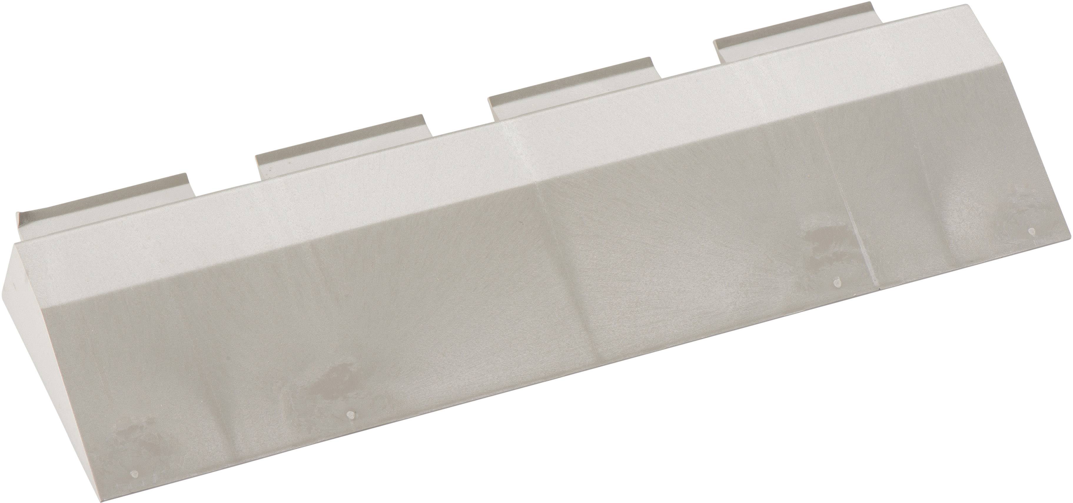 Beige Kunststoffstreifen mit fünf Befestigungsnoppen oben, wahrscheinlich ein technisches Bauteil oder Zubehör.