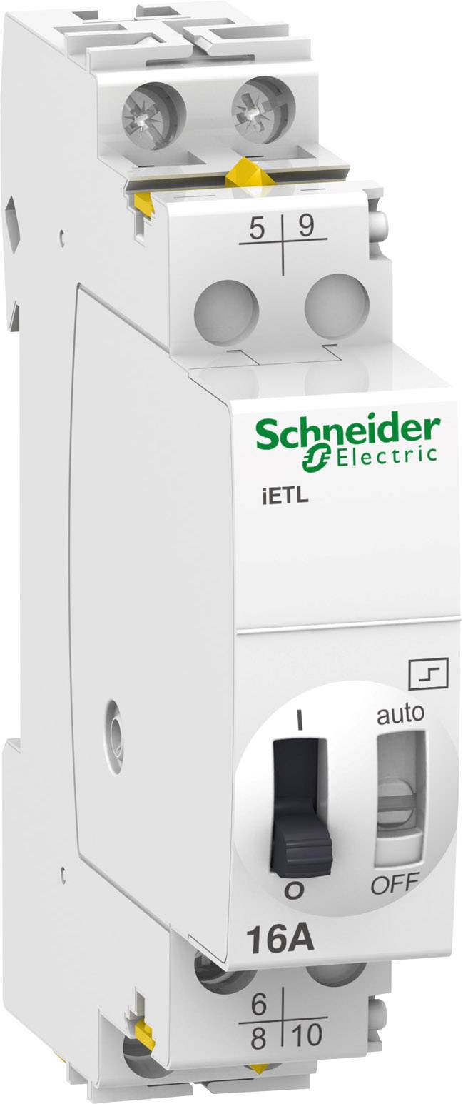 Ein weißer Schaltrelais von Schneider Electric mit der Bezeichnung 'iETL' und einer Stromstärke von 16A.