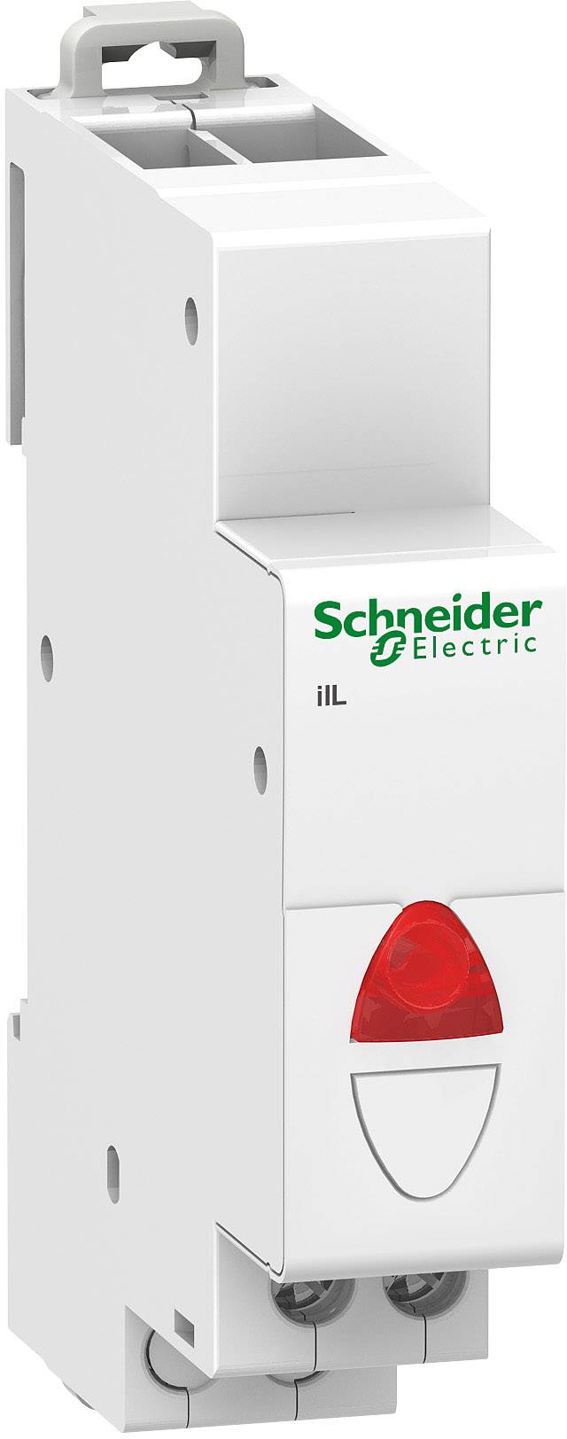 Ein elektrisches Modul von Schneider Electric, ausgestattet mit einer roten Kontrollleuchte, dient zur Installation in Schalttafeln.
