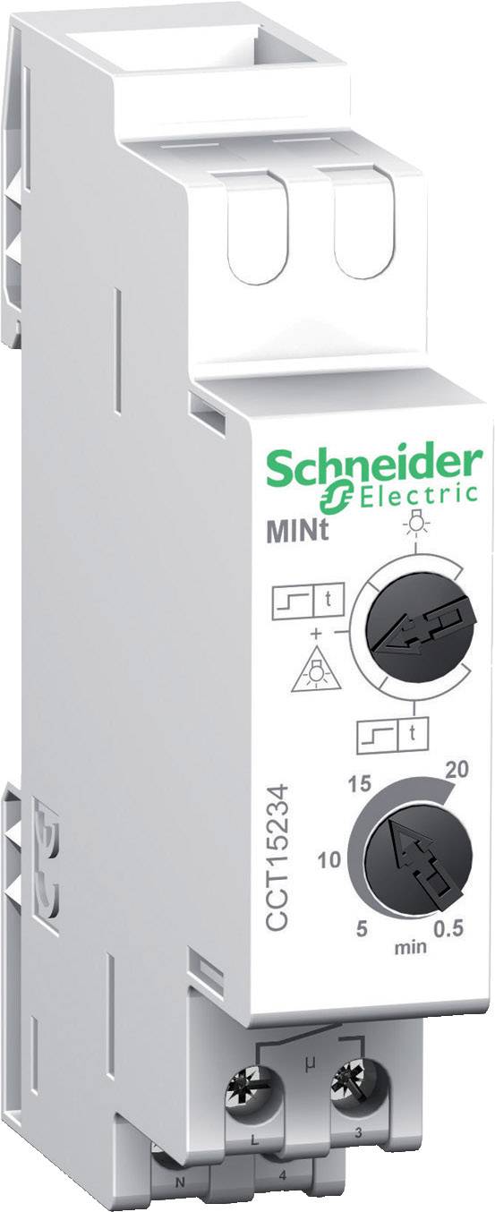 Produktbild eines weißen Schalters von Schneider Electric mit zwei schwarzen Drehknöpfen und einer Markenbeschriftung.