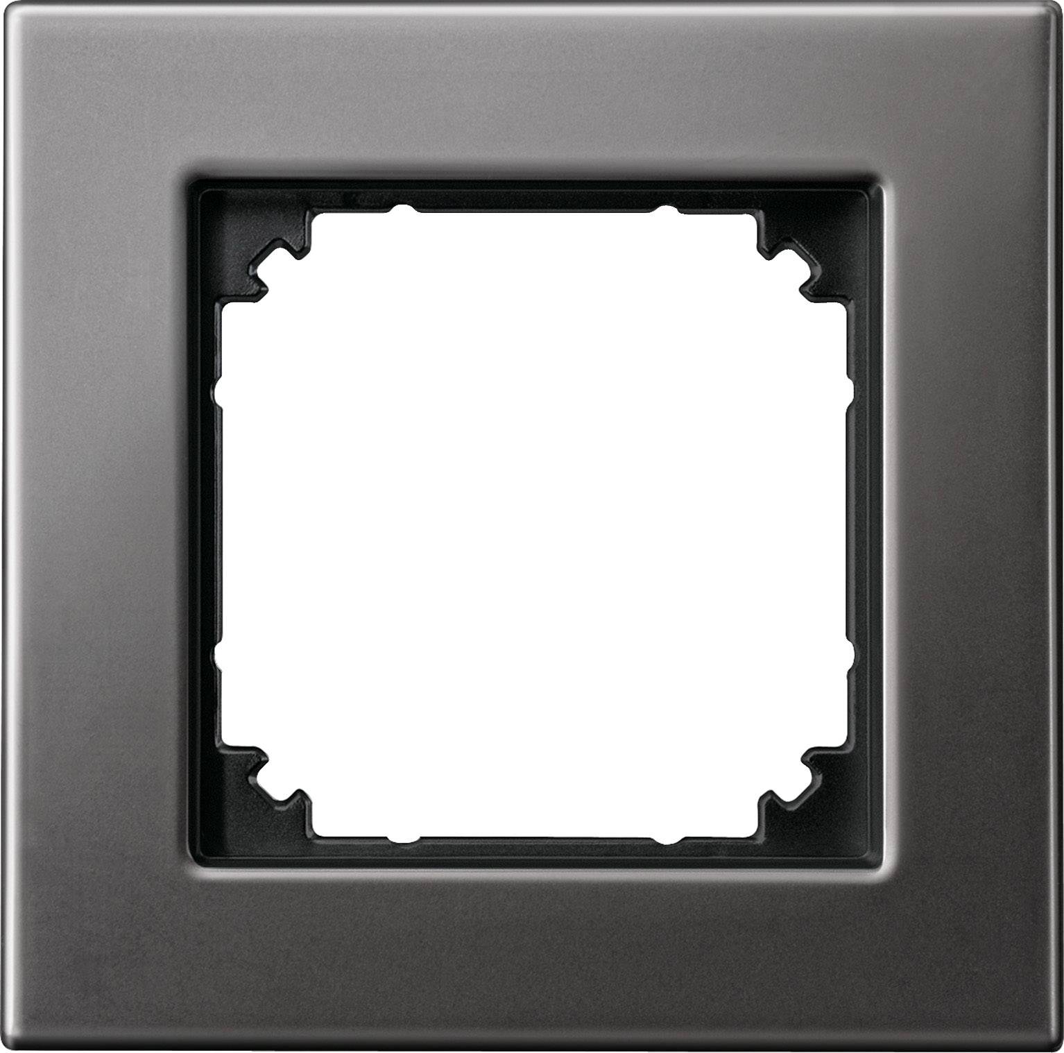Schwarzer quadratischer Lichtschalterrahmen mit weißer Innensektion, passend für ein modernes Interieur.