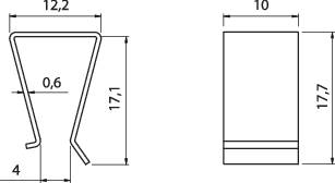 Technische Zeichnung eines Profilschnitts mit Maßen: Breite 12,2 mm, Höhe 17,1 mm, Bodenbreite 10 mm, Wandstärke 0,6 mm.