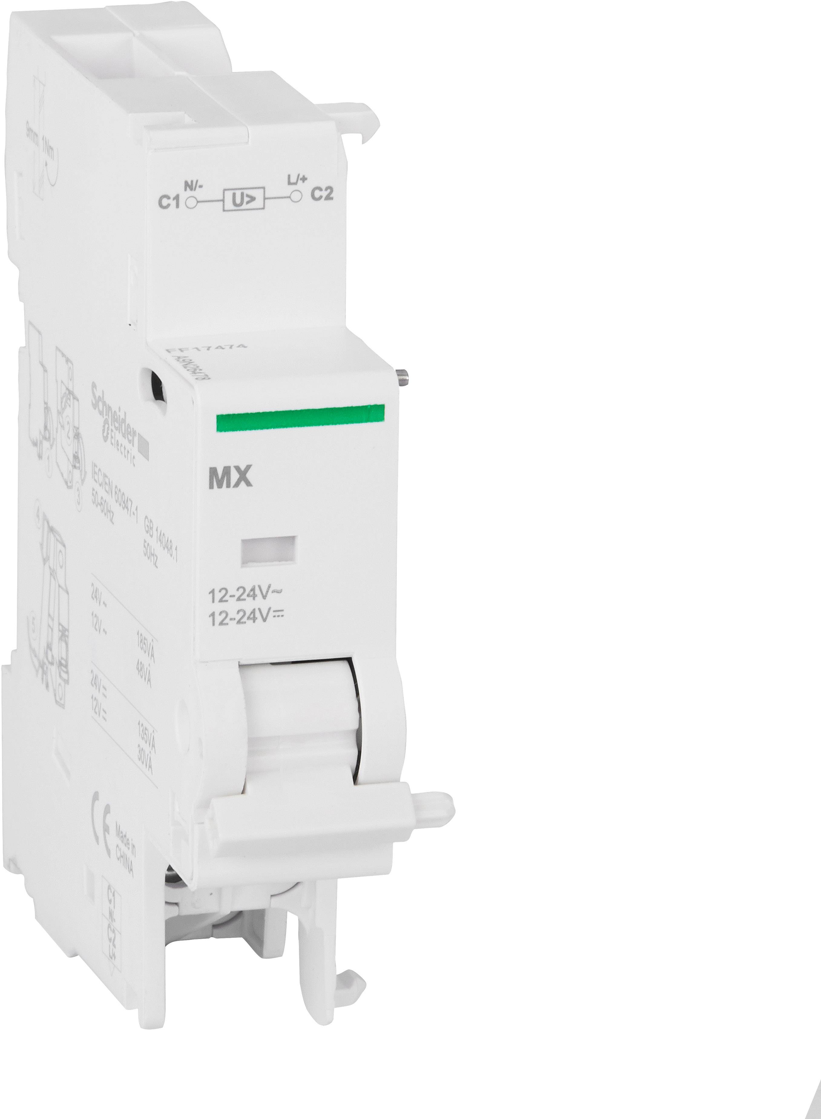 Ein weißes, rechteckiges elektrisches Gerät mit der Aufschrift 'MX', Spannung angegeben als '12-24V'. Markenname oben links sichtbar.
