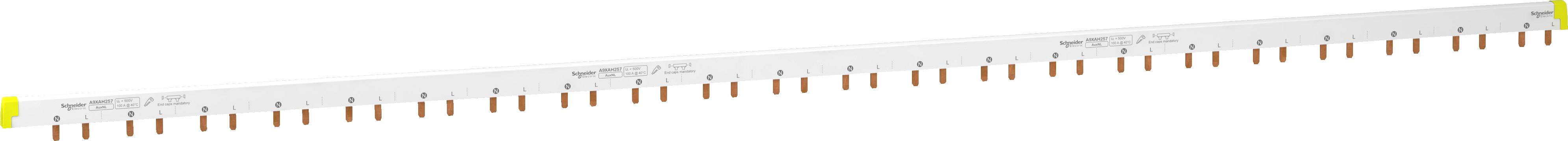 Ein langer, weißer Zollstock mit schwarzen Markierungen und gelben Enden, der zum Messen von Abständen verwendet wird.