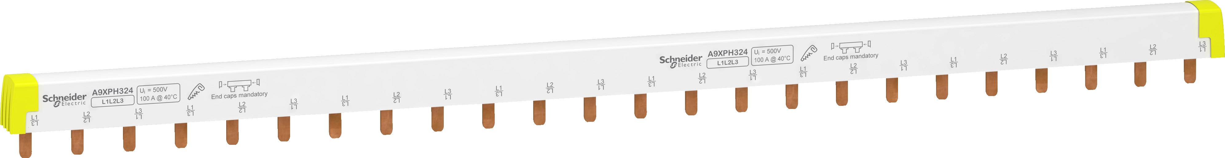 Ein langer, weißer Phasenschienenverteiler mit mehreren Kupferanschlüssen. Geeignet für die elektrische Verteilung in Sicherungskästen.