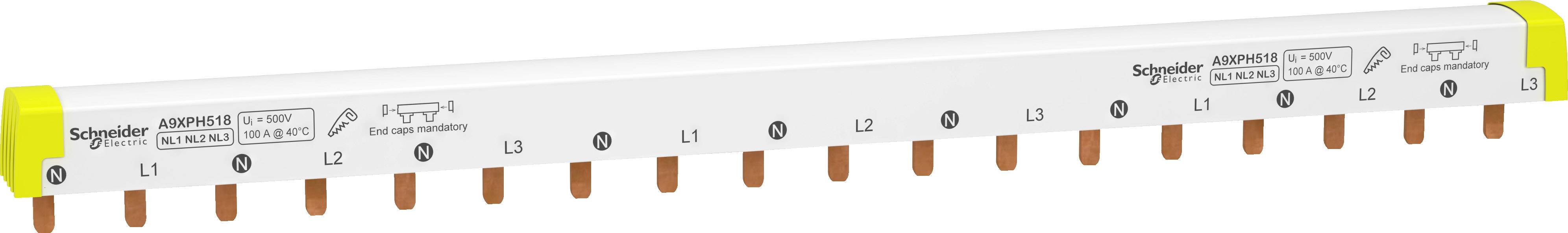 Mehrpoliger Sammelschienenverteiler von Schneider Electric mit 12 Anschlüssen, geeignet für Elektroschalttafeln.