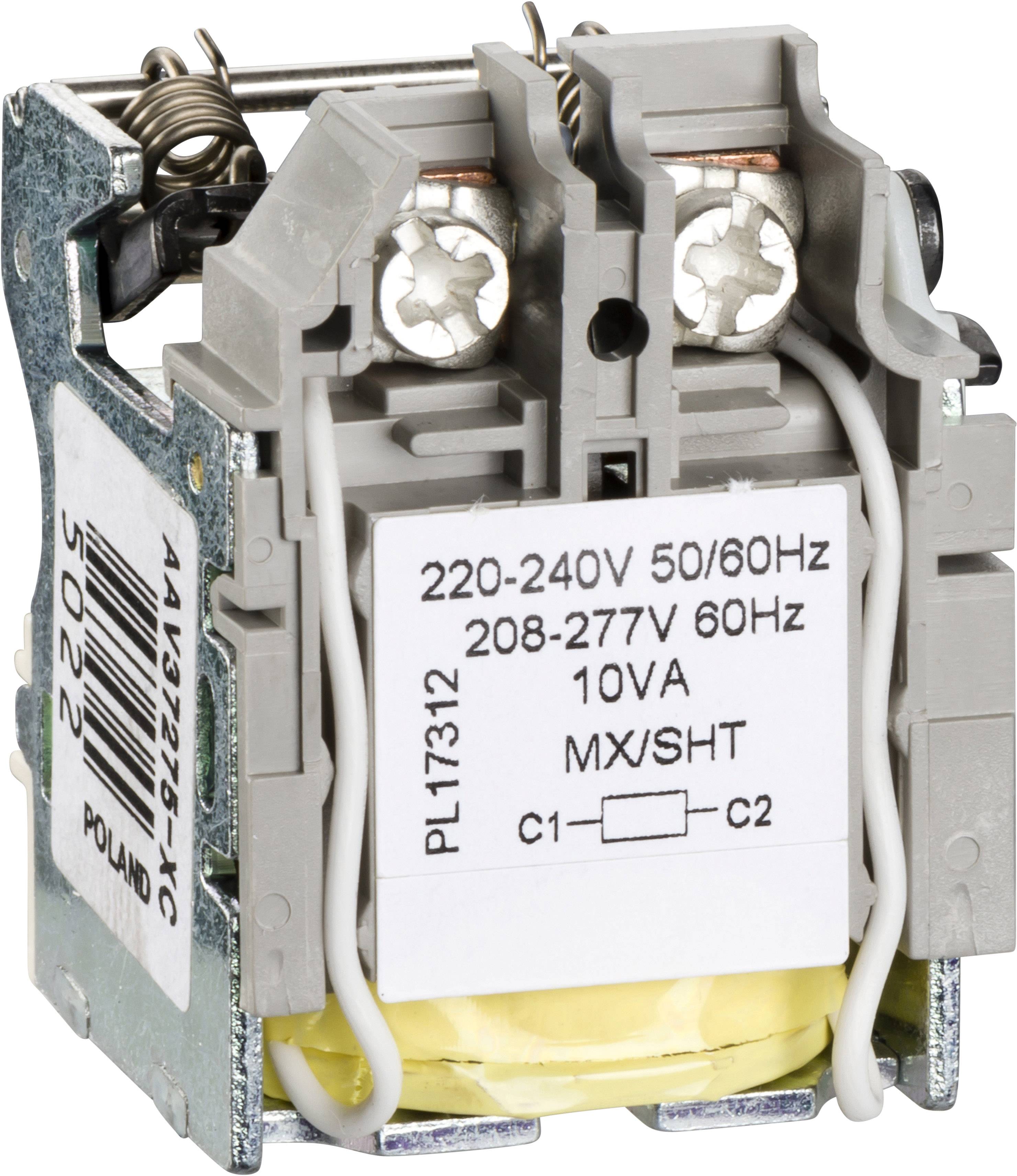Elektrischer Spulenbauteil mit Aufschrift '220-240V 50/60Hz, 208-277V 60Hz, 10VA'. Zeigt Anschlüsse und Spulen.