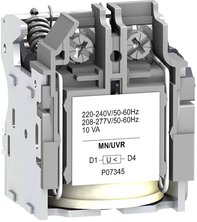 Ein elektrisches Bauteil mit Beschriftung 'MN/UVR', Voltbereich '220-240V/50-60Hz' und '208-277V/50-60Hz', Leistung '10 VA'.