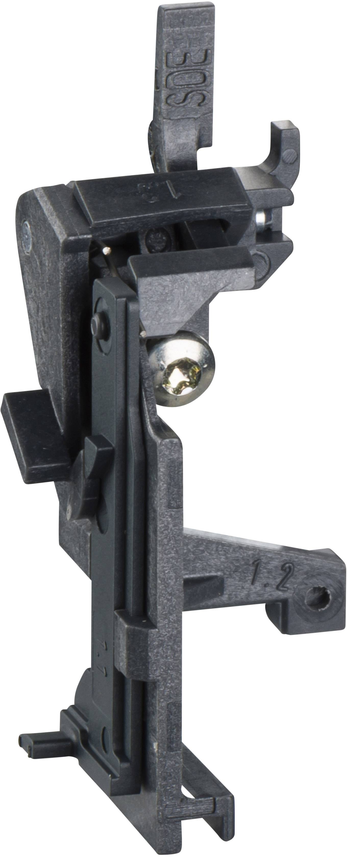 Das Bild zeigt ein mechanisches Bauteil mit Hebel und Kugel, vermutlich Teil eines Verriegelungssystems für technische Geräte oder Maschinen.