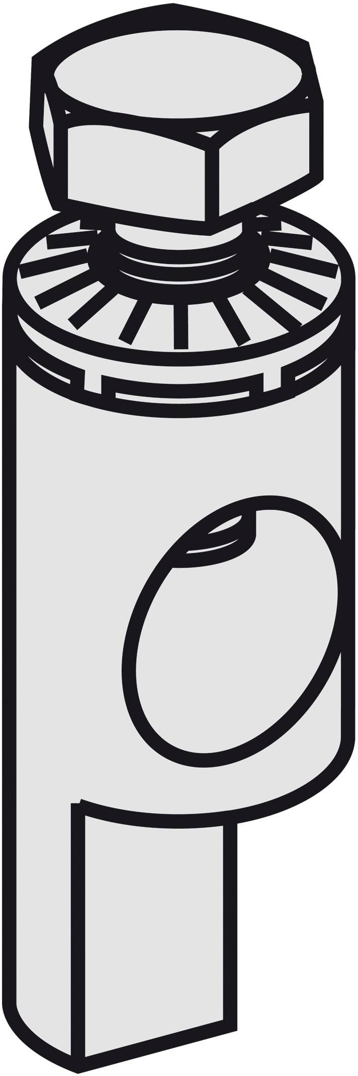 Illustration eines mechanischen Bauteils mit Schraube und Gewinde an einem zylindrischen Körper mit einem seitlichen Loch.