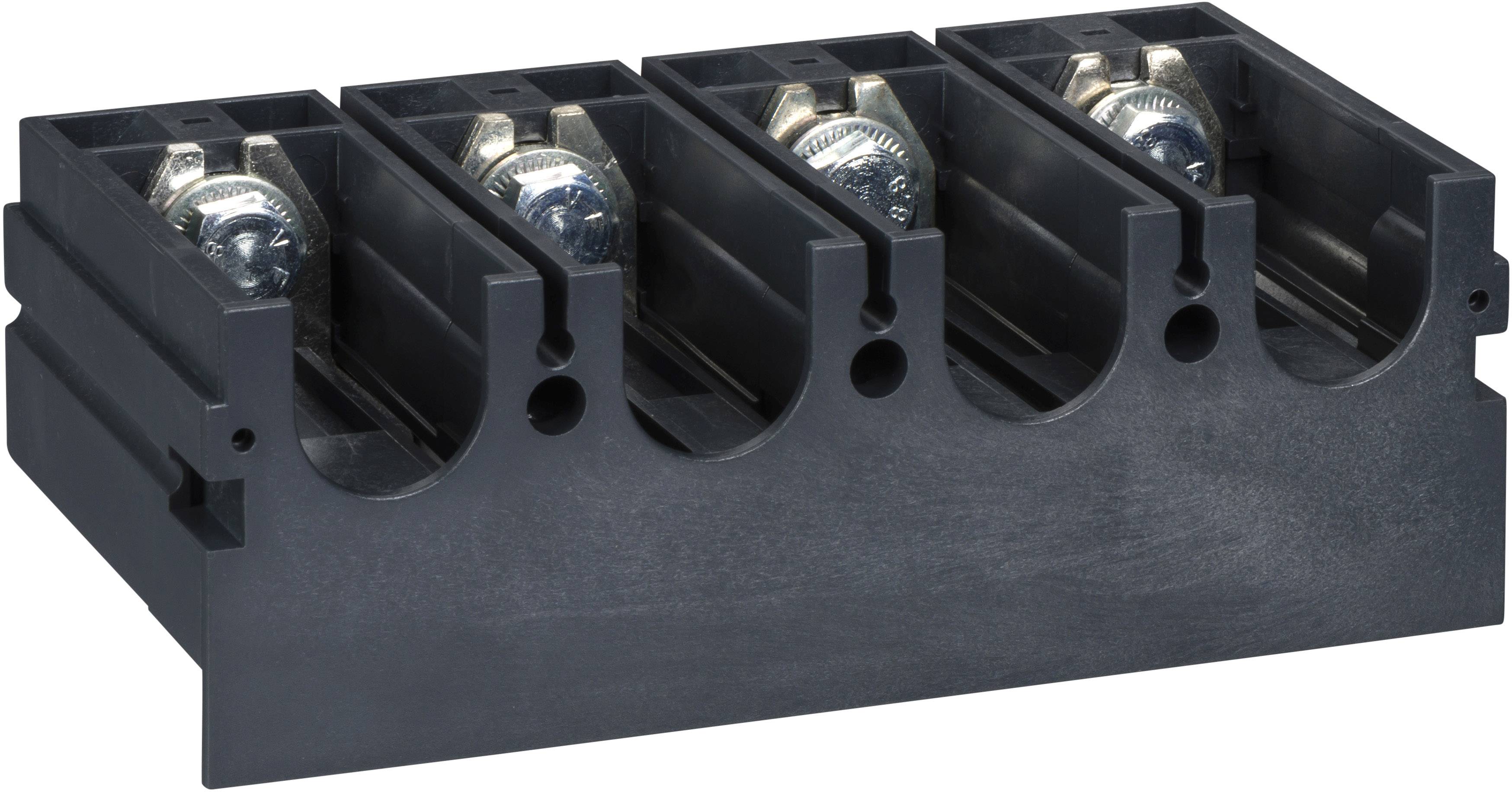 Ein schwarzer Batteriefachhalter mit vier Fächern, geeignet für die Aufnahme von zylindrischen Batterien.